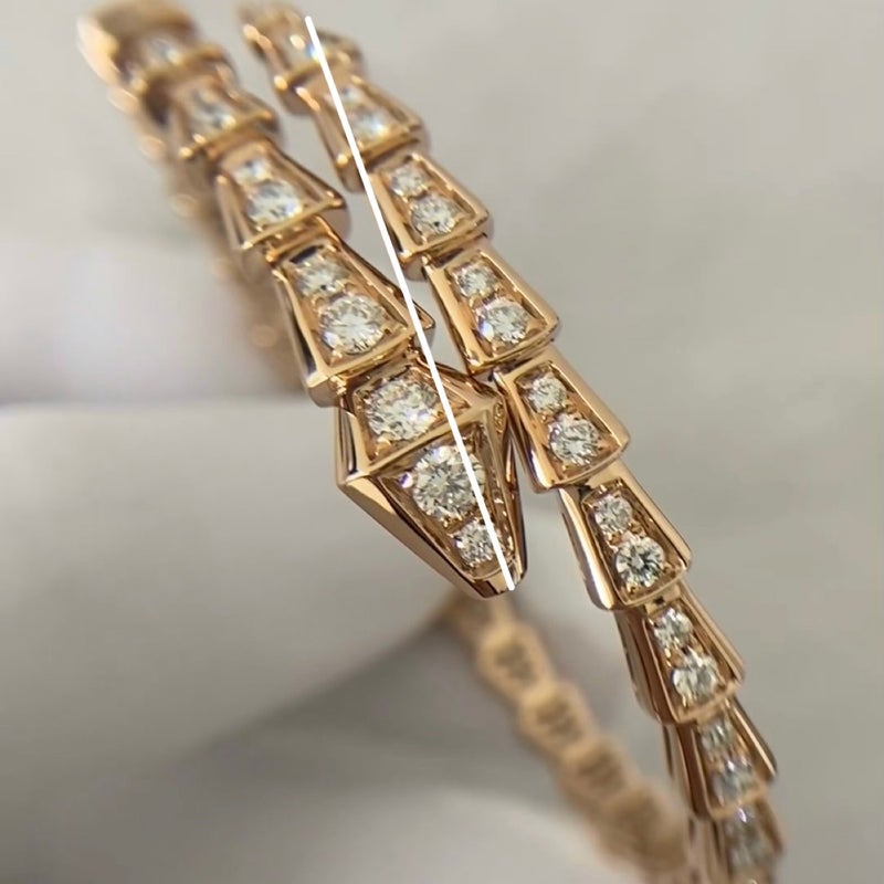 V Gold Two-Circle Snake Head And Tail Diamond Full Diamond Bracelet Plated With 18K Rose Gold Women'S Model Manufacturer For Live Broadcast - Image 3